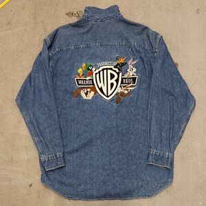 Warner Bros Blue Denim Shirt with Embroidered Iconic Characters